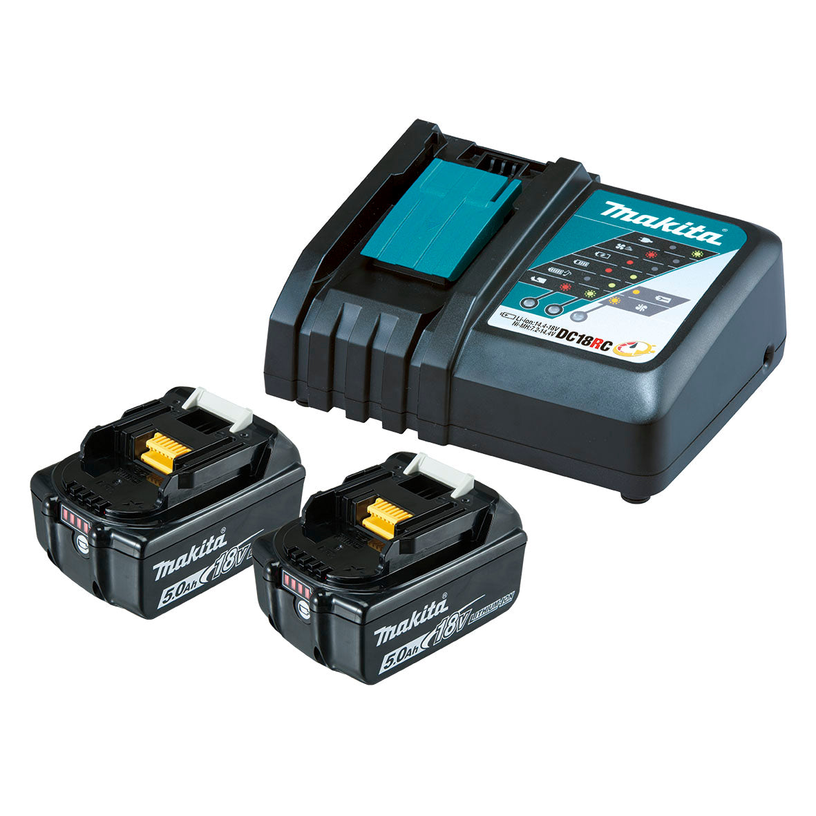 Makita Tools - 18V Single Port Rapid Battery Charger with 2 x 5.0Ah battery | 199179-3