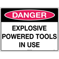 Uniform Safety Signs - 600x400mm - Poly - Danger Explosive Powered Tools in Use | 202LP