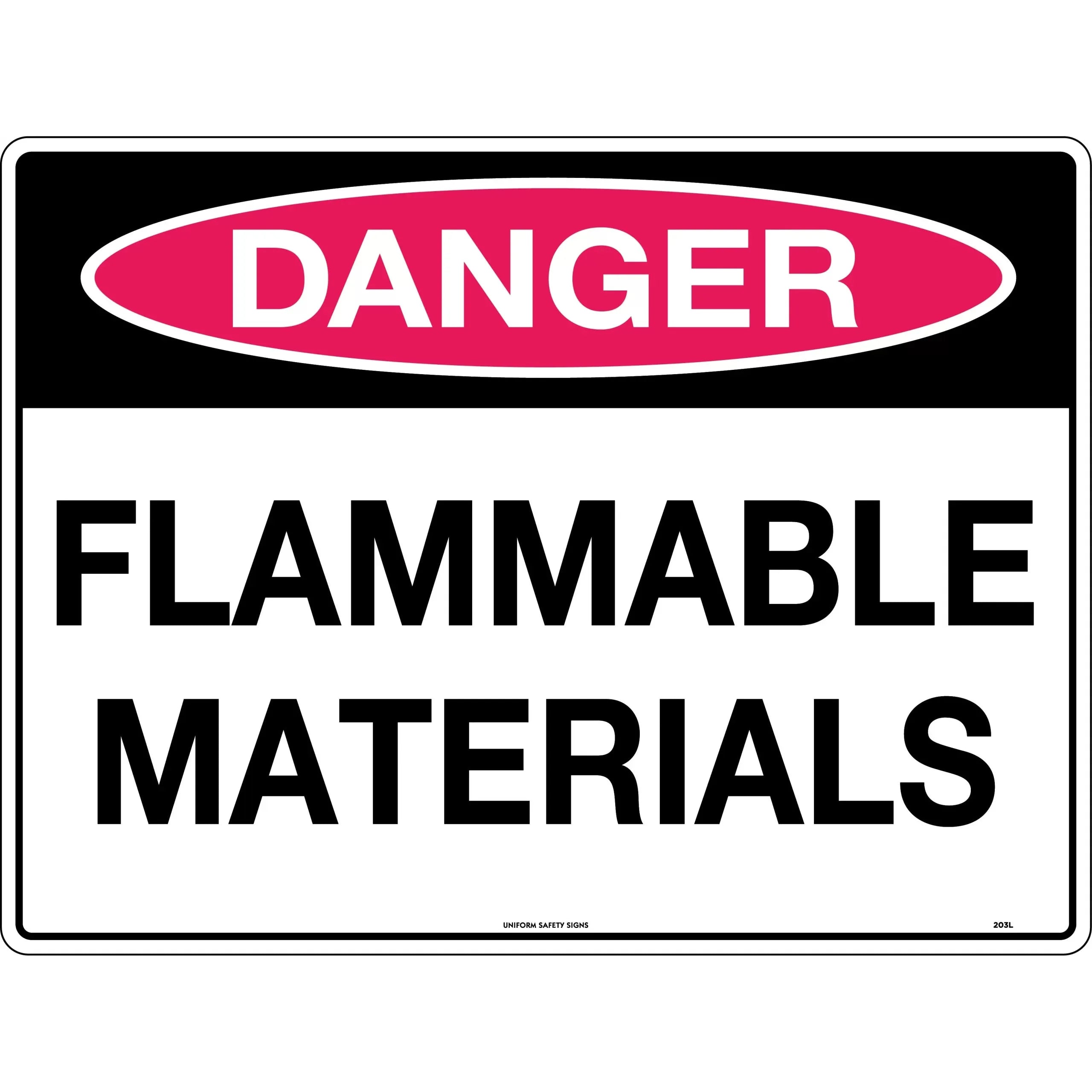 Uniform Safety Signs - 600x400mm - Metal - Danger Flammable Materials | 203LM