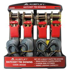 Austlift - Ratchet Tie Down Heavy Duty 4 Pack 25mmx3M with S Hook LC400KG | 204120
