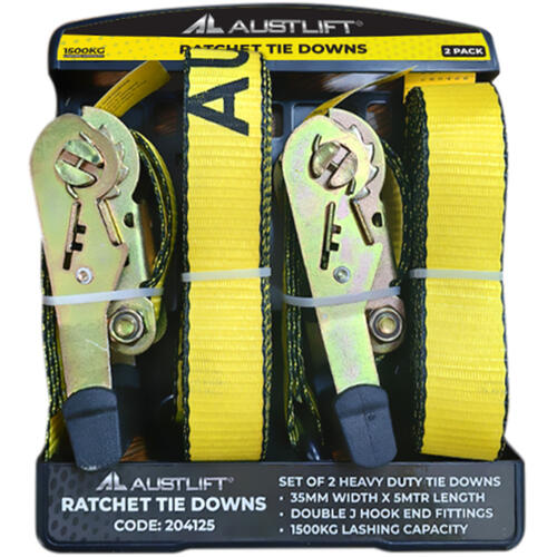 Austlift - Ratchet Tie Down Heavy Duty 2 pack 35mmx5M with Double J hook LC1500kg | 204125