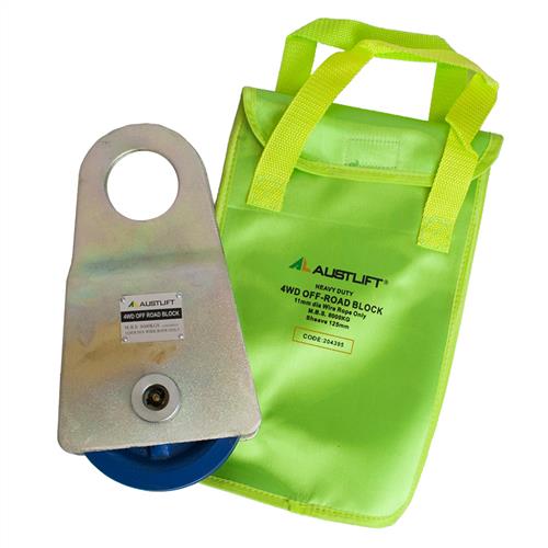Austlift - Off-Road Block c/w Vinyl Bag (4WD Recovery) MBS 8T, Sheave 125mm, wire rope 11mm 11mm | 204395