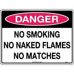 Uniform Safety Signs - 240x180mm - Self Adhesive - Danger No Smoking No Naked Flames No Matches | 204DA