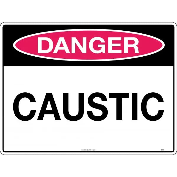 Uniform Safety Signs - 240x180mm - Self Adhesive - Danger Caustic | 207DA