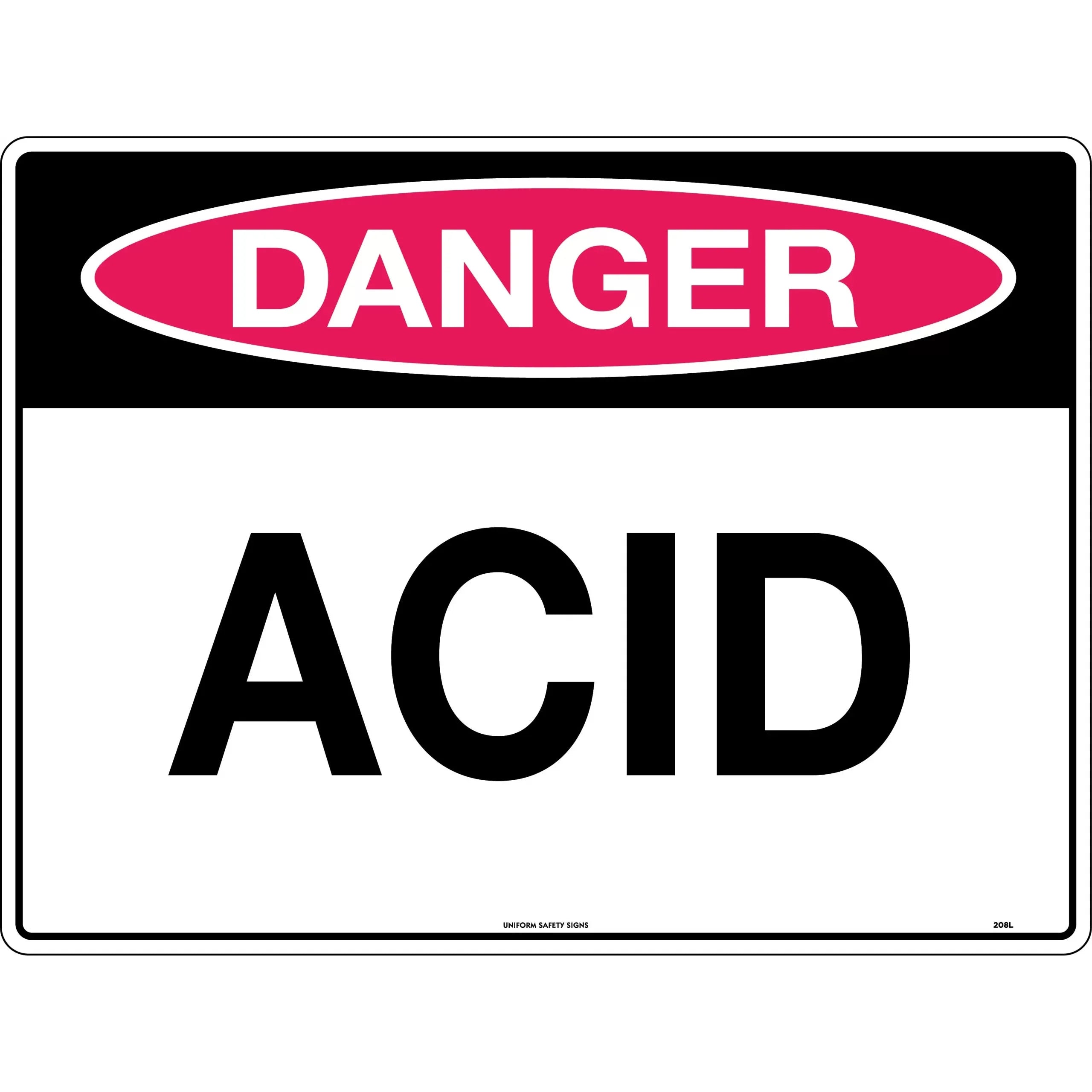 Uniform Safety Signs - 600x400mm - Poly - Danger Acid | 208LP
