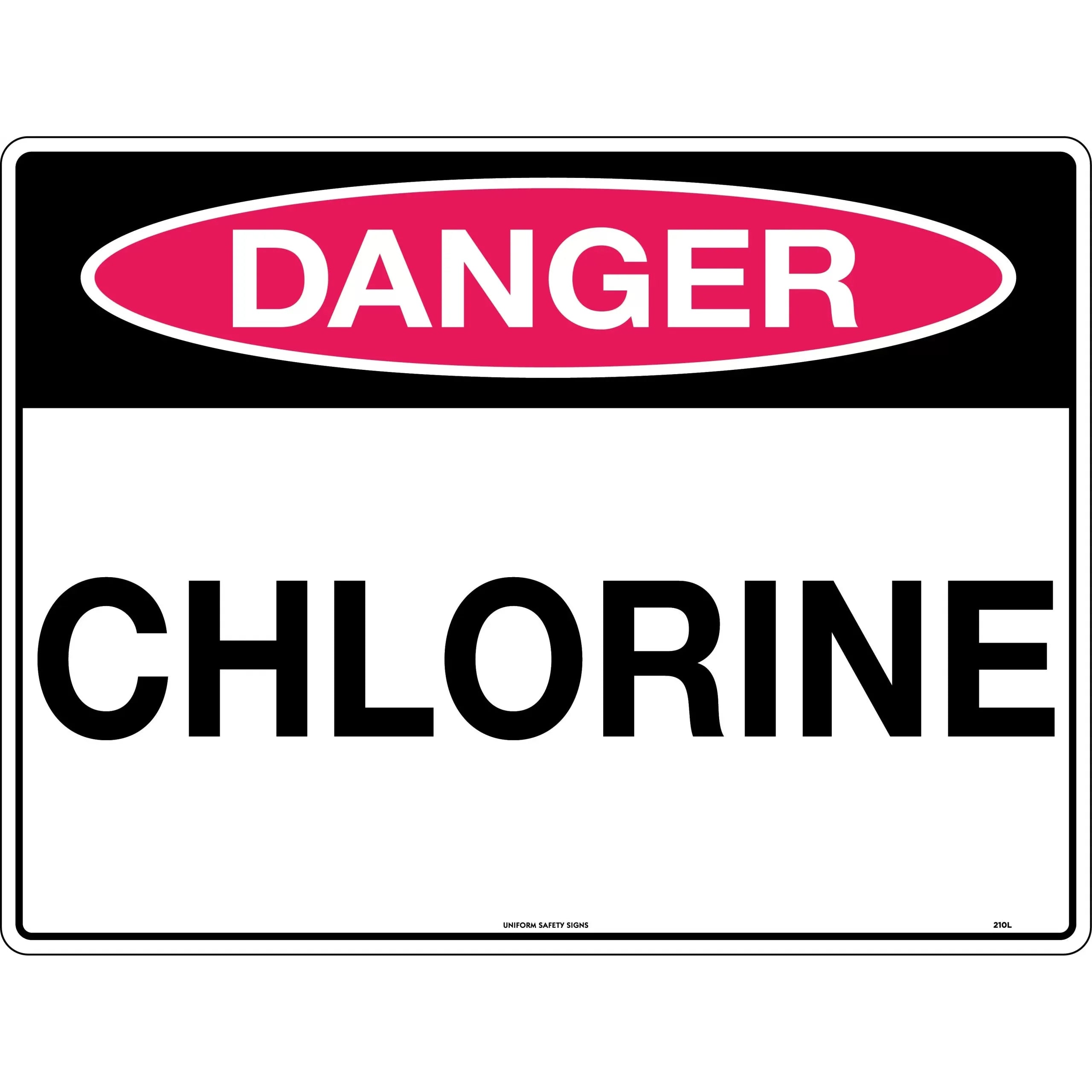 Uniform Safety Signs - 240x180mm - Self Adhesive - Danger Chlorine | 210DA