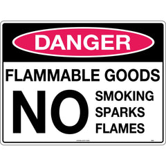 Uniform Safety Signs - 600x400mm - Metal - Danger Flammable Goods No Smoking Sparks Flames | 229LM