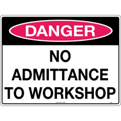 Uniform Safety Signs - 240x180mm - Self Adhesive - Danger No Admittance to Workshop | 250DA