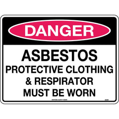 Uniform Safety Signs - 240x180mm - Self Adhesive - Danger Asbestos Protective Clothing & Respirator Must be Worn | 253DA