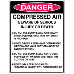 Uniform Safety Signs - 450x300mm - Poly - Danger Compressed Air Beware of Serious Injury or Death etc. | 254LSP