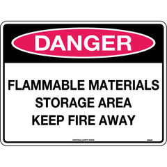 Uniform Safety Signs - 300x225mm - Metal - Danger Flammable Materials Storage Area Keep Fire Away | 256MM