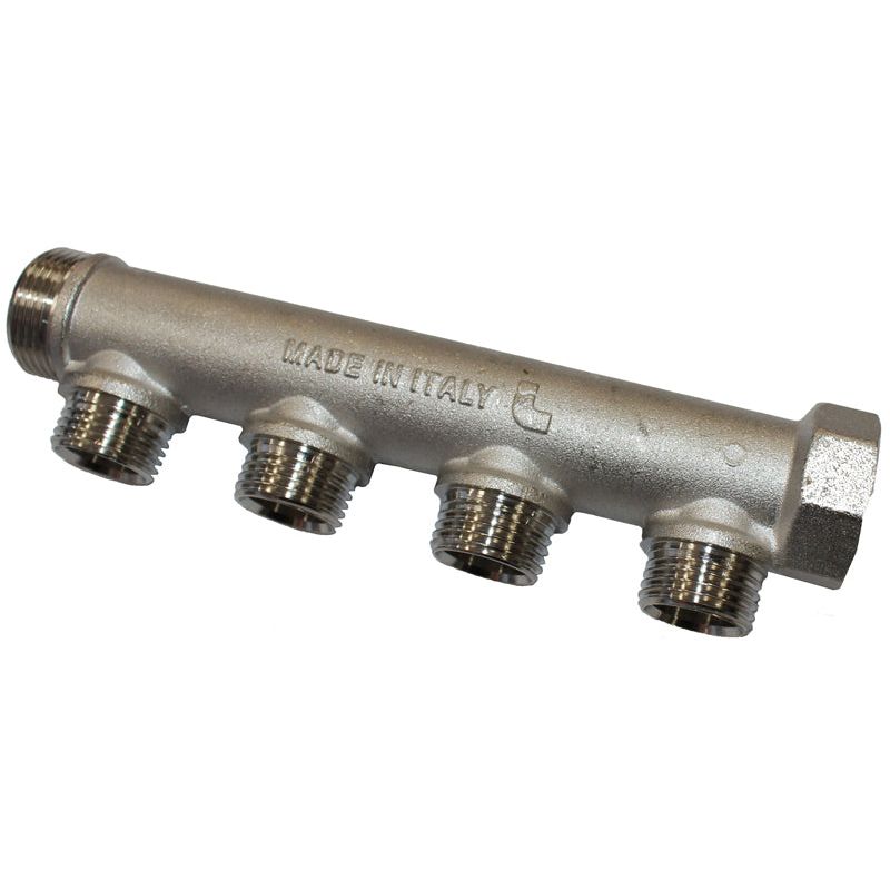 IFS - 4 Port Brass Manifold. Single Sided. 3/4M&F Inx1/2 F Out | 26-MBS1208-4