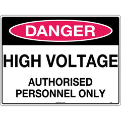 Uniform Safety Signs - 90x55mm - Self Adhesive - Pkt of 10 - Danger High Voltage Authorised Personnel Only | 272SSA