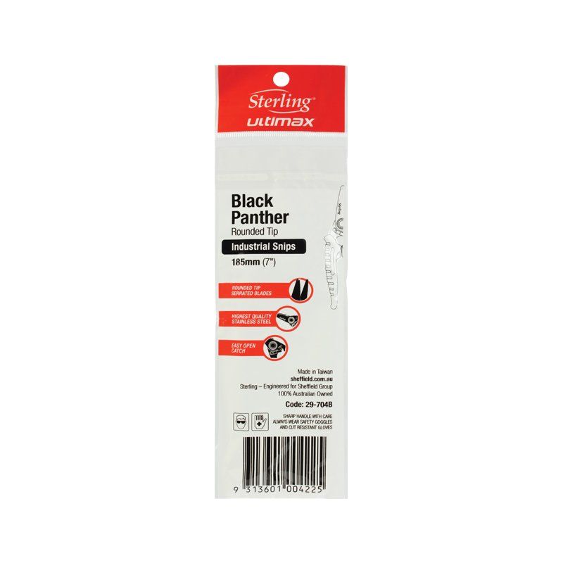 STERLING 185mm Black Panther Industrial Snips: Bulk with Round Points | 29-704B
