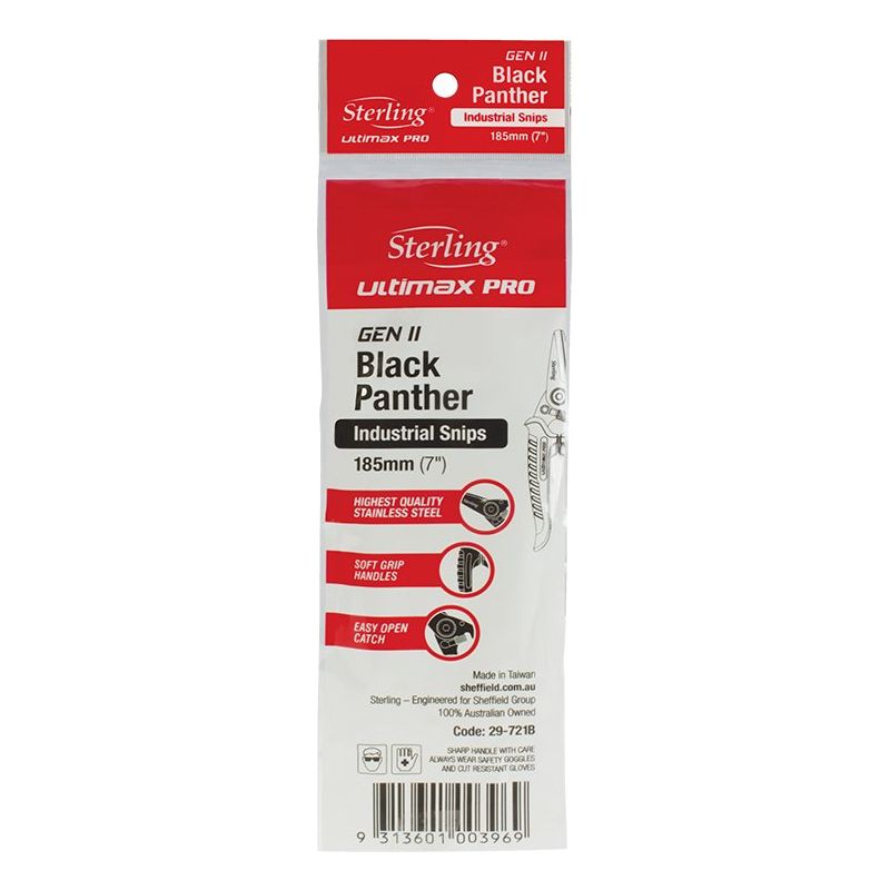 STERLING 185mm Ultimax Pro Black Panther Gen II: Industrial Snips Bulk OPP Bag | 29-721B