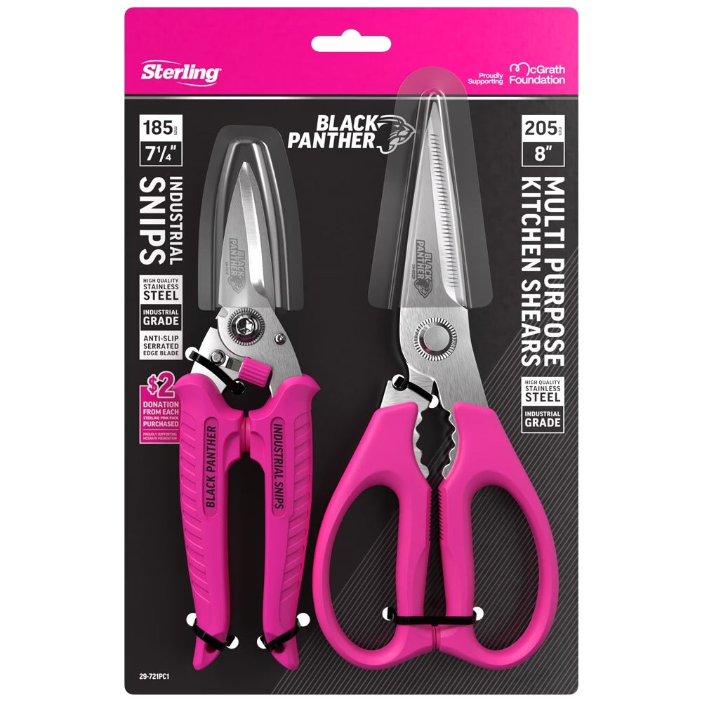 Sterling Pink Black Panther Industrial Snips & Kitchen Shears Combo Pack 29-721PC1 packaging