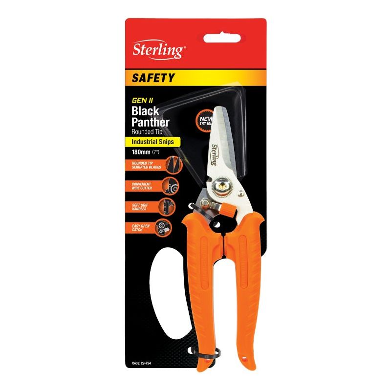 STERLING 185mm Ultimax Pro Black Panther Gen II: Round Tip Industrial Snips | 29-724