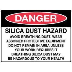 Uniform Safety Signs - 450x300mm - Metal - Danger Silica Dust Hazard Avoid Breathing etc | 2941LSM