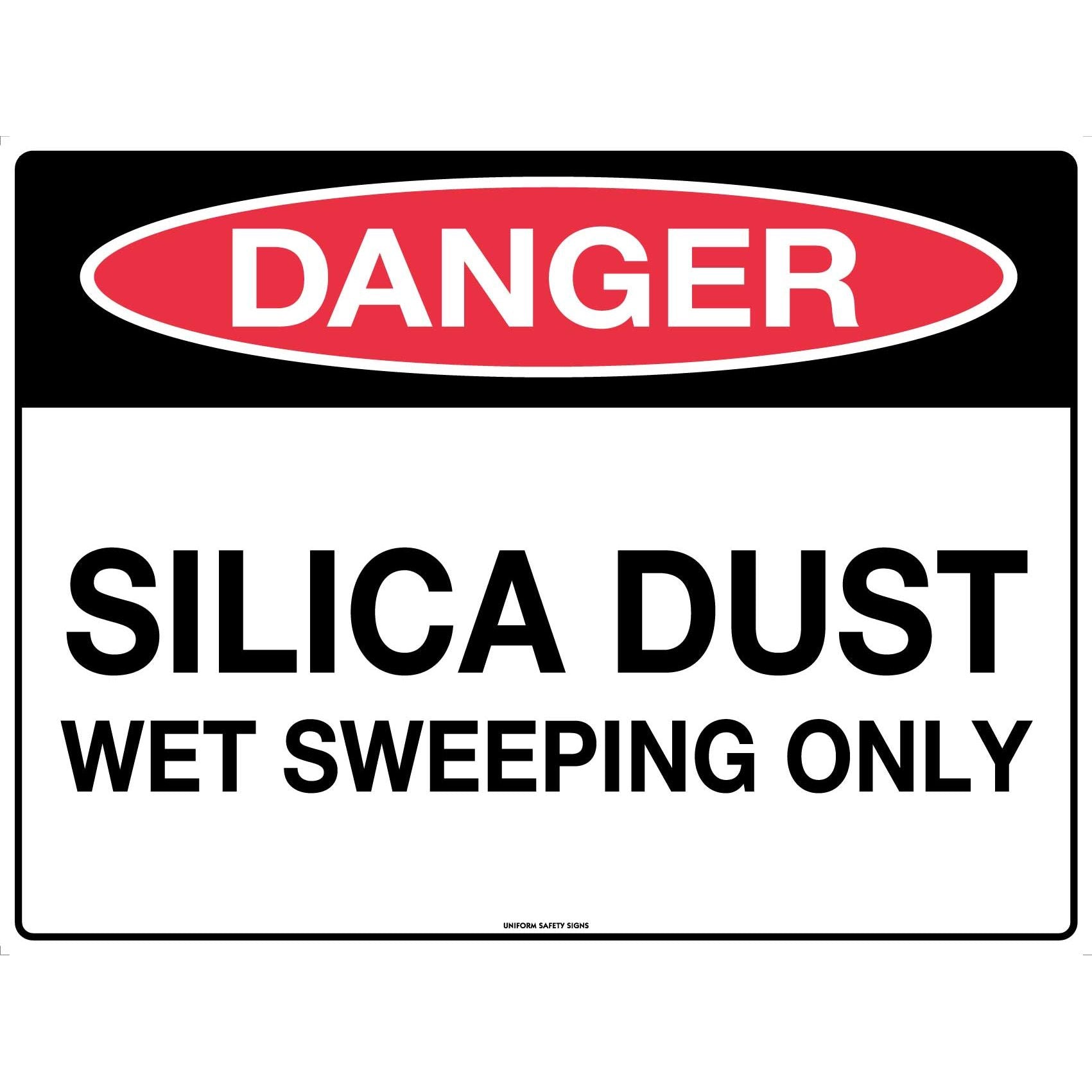 Uniform Safety Signs - 600x400mm - Metal - Danger Silica Dust Hazard Wet Sweeping Only | 2942LM