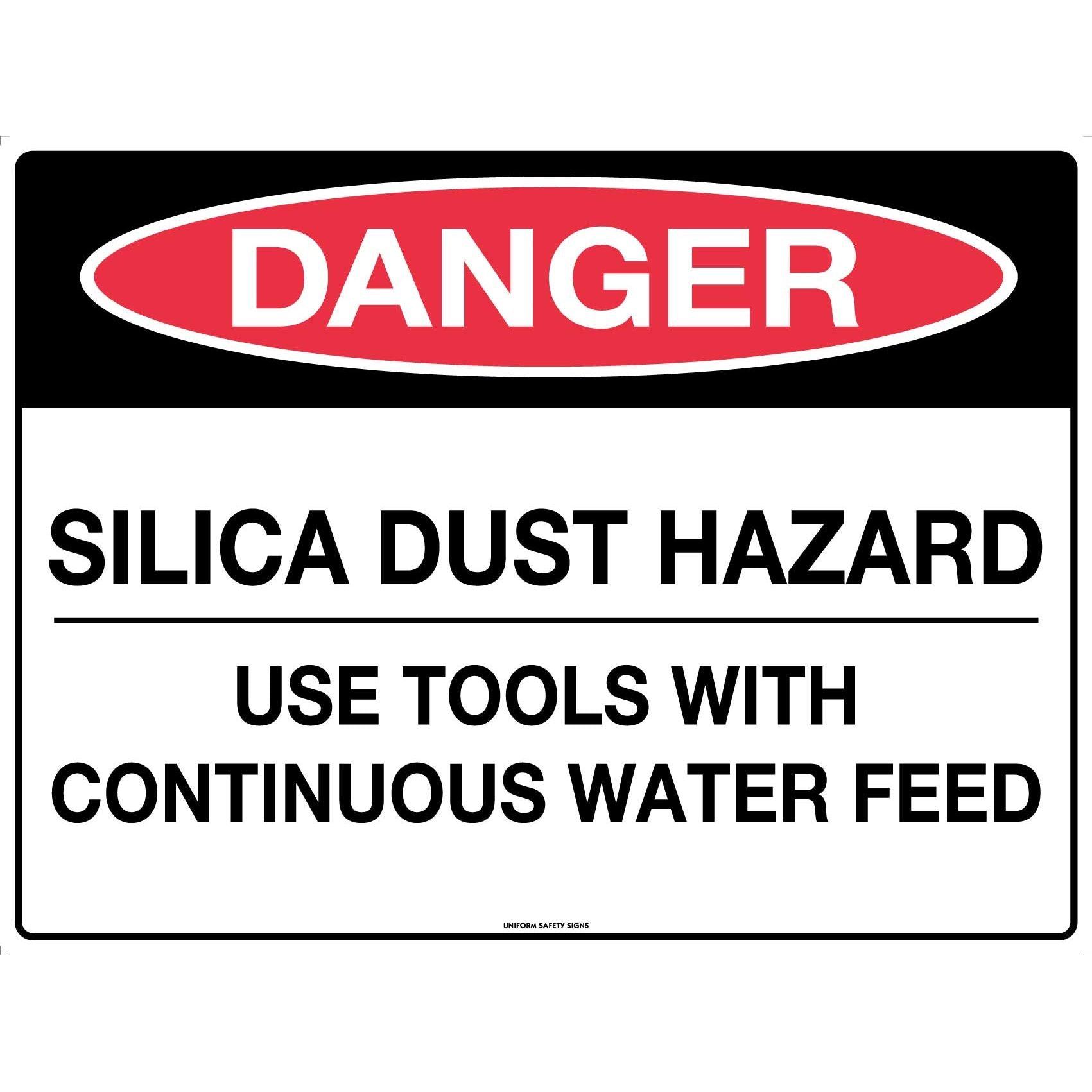 Uniform Safety Signs - 600x400mm - Metal - Danger Silica Dust Hazard Use Tools etc | 2943LM