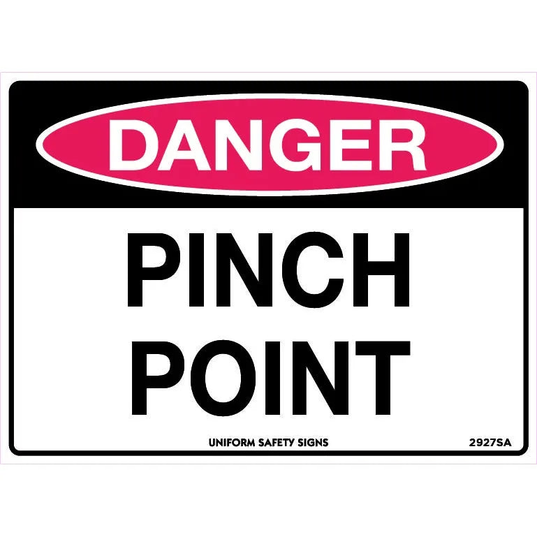 Uniform Safety Signs - 90x55mm - Self Adhesive - Pkt of 10 - Danger Pinch Point | 294SSA