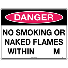 Uniform Safety Signs - 300x225mm - Metal - Danger No Smoking Or Naked Flames Within ___ M | 299MM