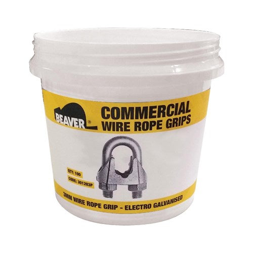 Beaver - Wire Rope Grip Commercial 3mm Electro Galvanised Each Pail Contains 100 Each | 301203P