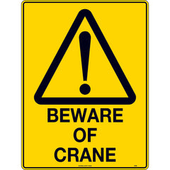 Uniform Safety Signs - 240x180mm - Self Adhesive - Blk/Ylw - Beware of Crane | 308DA