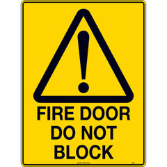 Uniform Safety Signs - 240x180mm - Self Adhesive - Blk/Ylw - Fire Door Do Not Block | 310DA