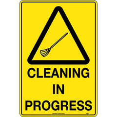 Uniform Safety Signs - 240x180mm - Self Adhesive - Blk/Ylw - Cleaning in Progress | 319DA