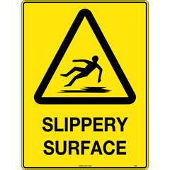 Uniform Safety Signs - 240x180mm - Self Adhesive - Blk/Ylw - Caution Slippery Surface | 320DA