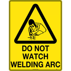 Uniform Safety Signs - 240x180mm - Self Adhesive - Blk/Ylw - Caution Do Not Watch Welding Arc | 321DA