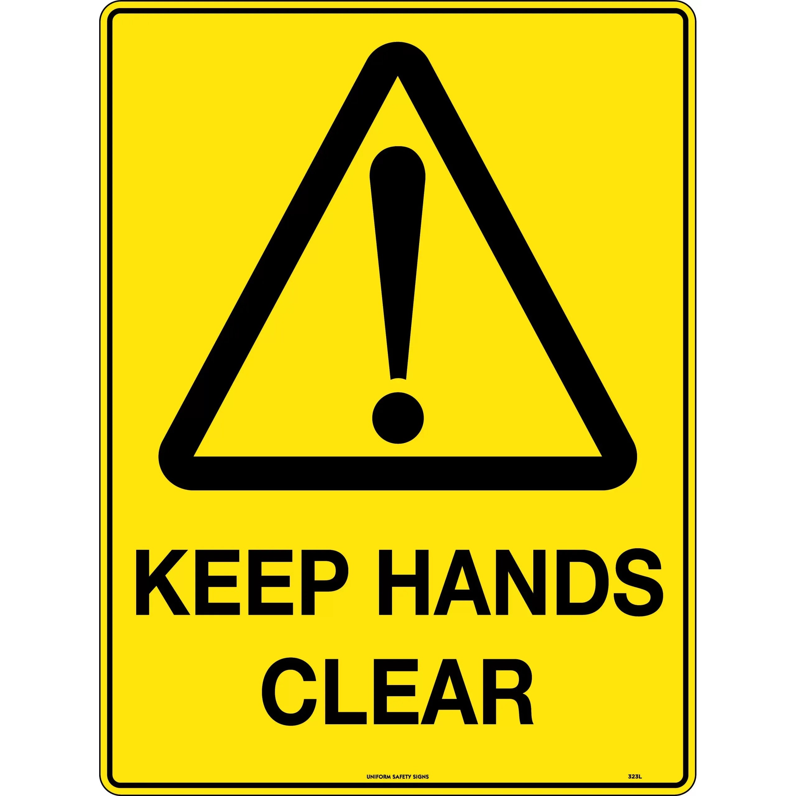 Uniform Safety Signs - 90x55mm - Self Adhesive - Pkt of 10 - Keep Hands Clear | 323SSA