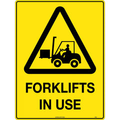 Uniform Safety Signs - 300x225mm - Self Adhesive - Caution Forklifts In Use | 324MA