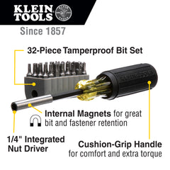 Klein Tools - MAGNET SCREWDRIVER WITH 32-PC BIT SET | A-32510