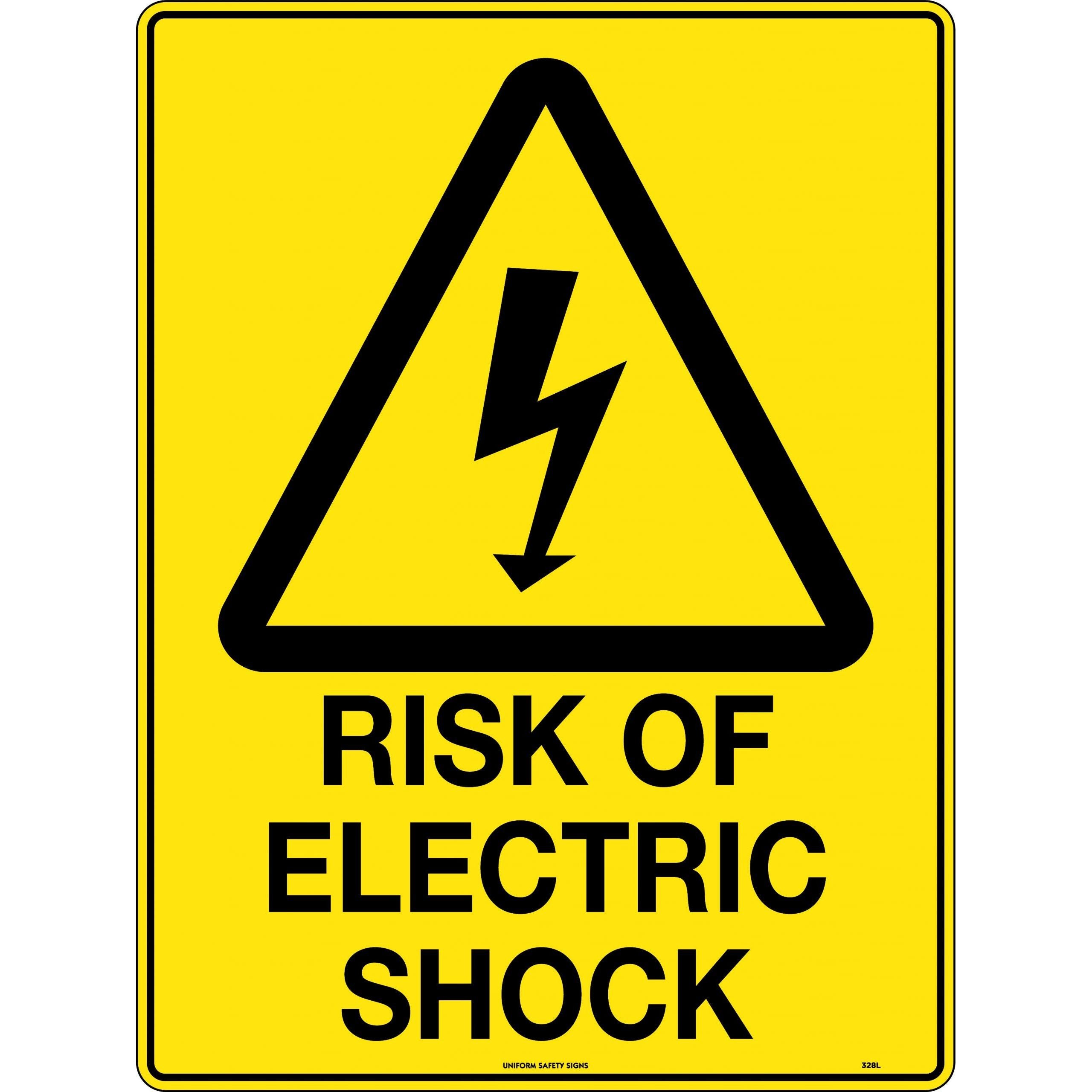 Uniform Safety Signs - 140x120mm - Self Adhesive - Pkt of 4 - Caution Risk of Electric Shock | 328SA