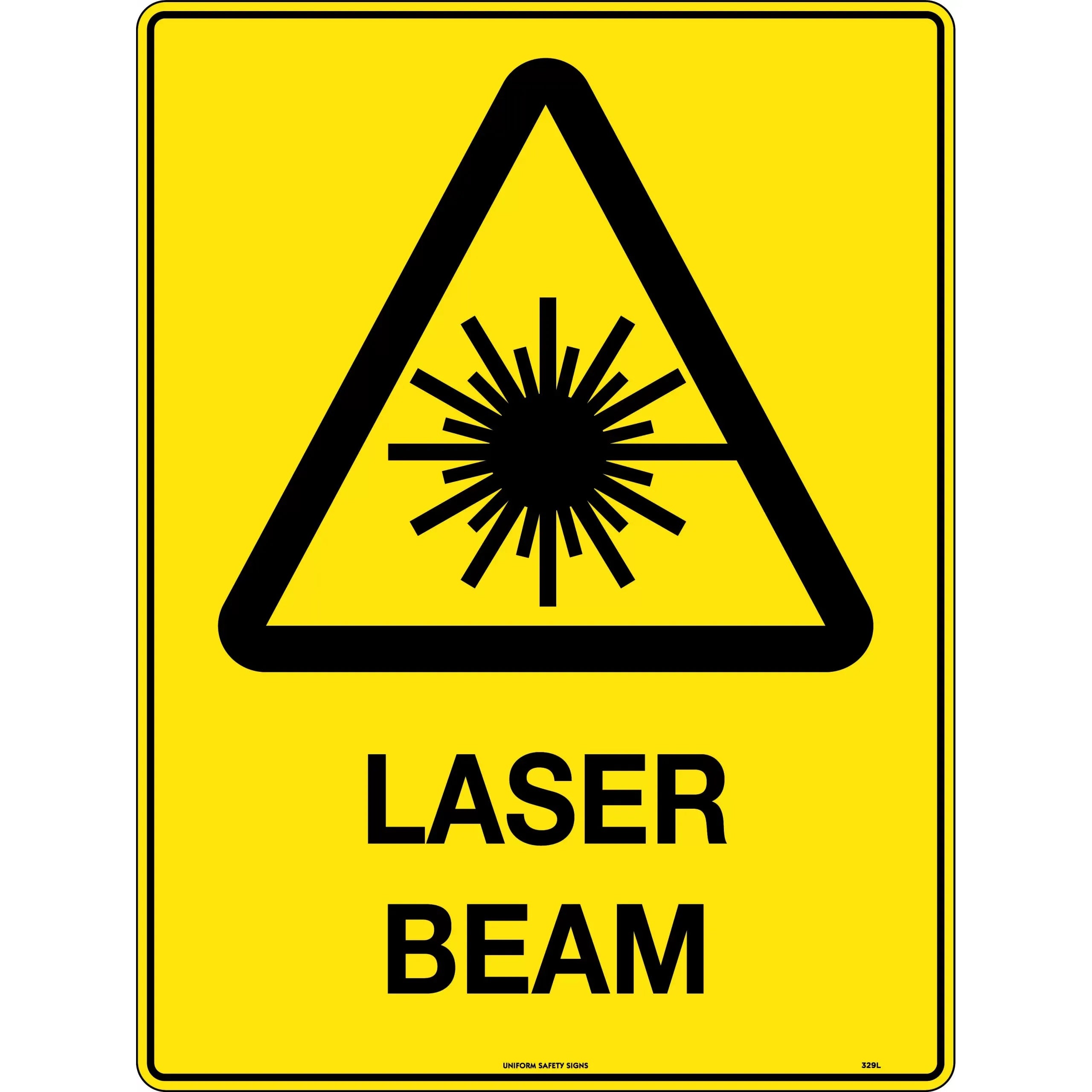 Uniform Safety Signs - 240x180mm - Self Adhesive - Blk/Ylw - Caution Laser Beam | 329DA