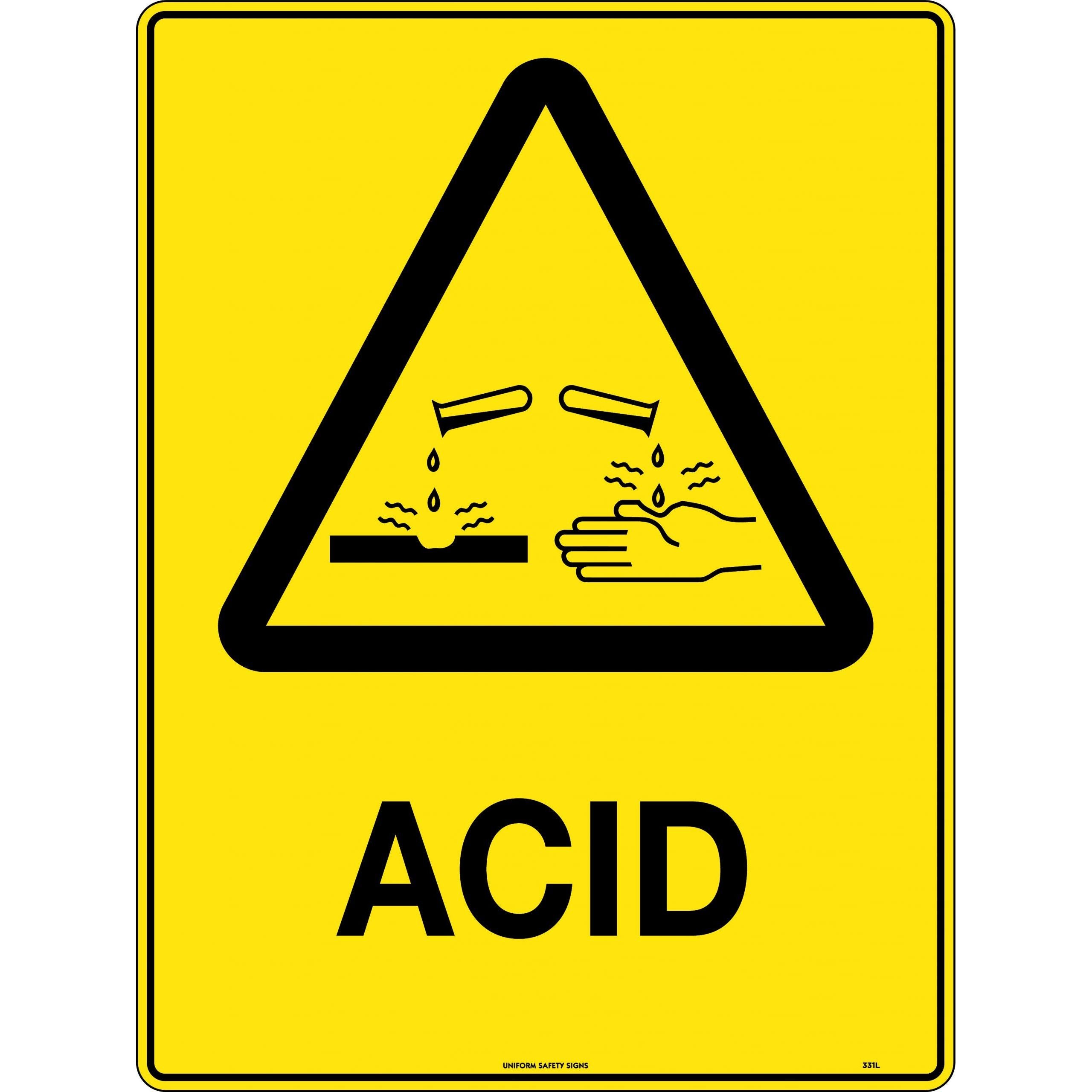 Uniform Safety Signs - 240x180mm - Self Adhesive - Blk/Ylw - Caution Acid | 331DA