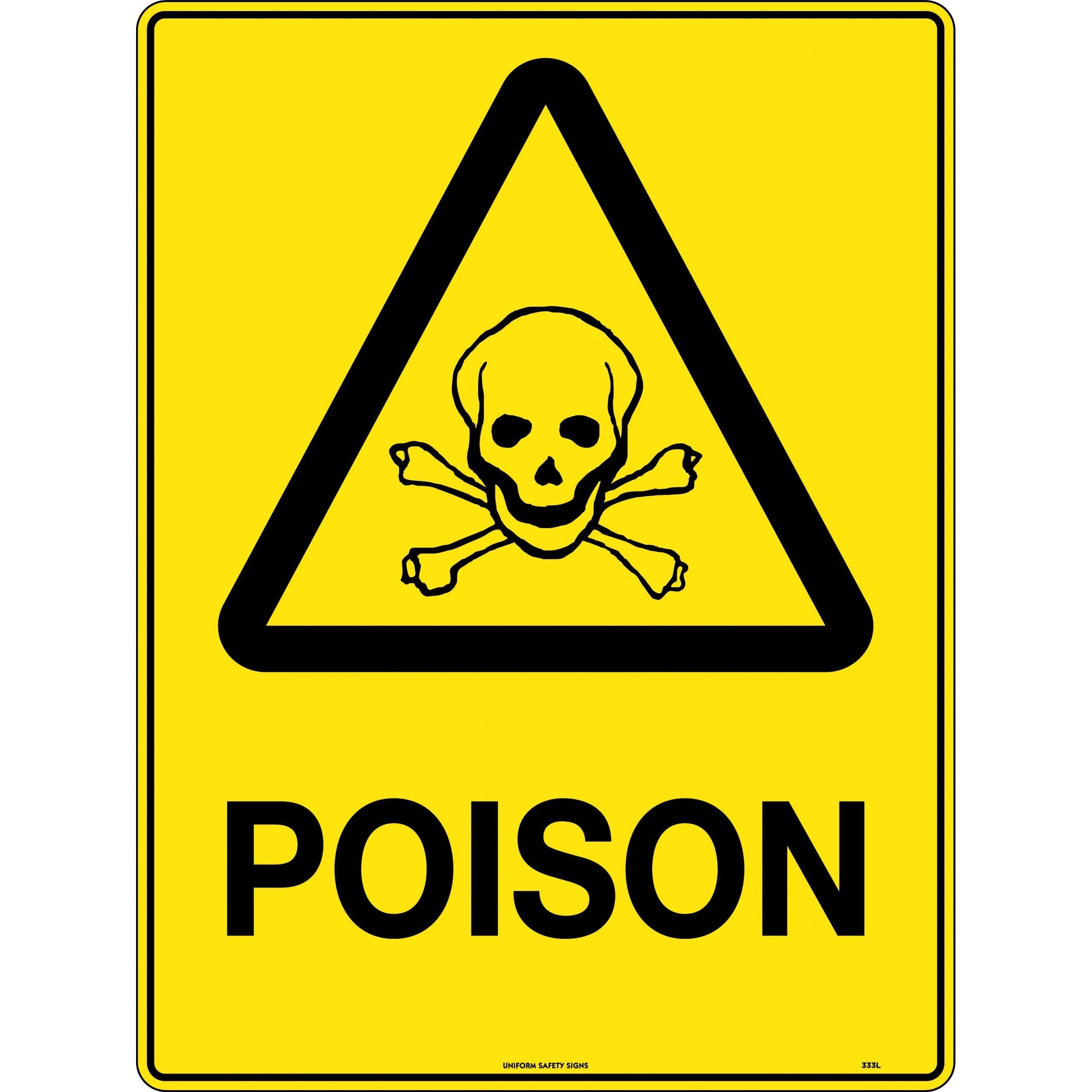 Uniform Safety Signs - 240x180mm - Self Adhesive - Blk/Ylw - Poison | 333DA
