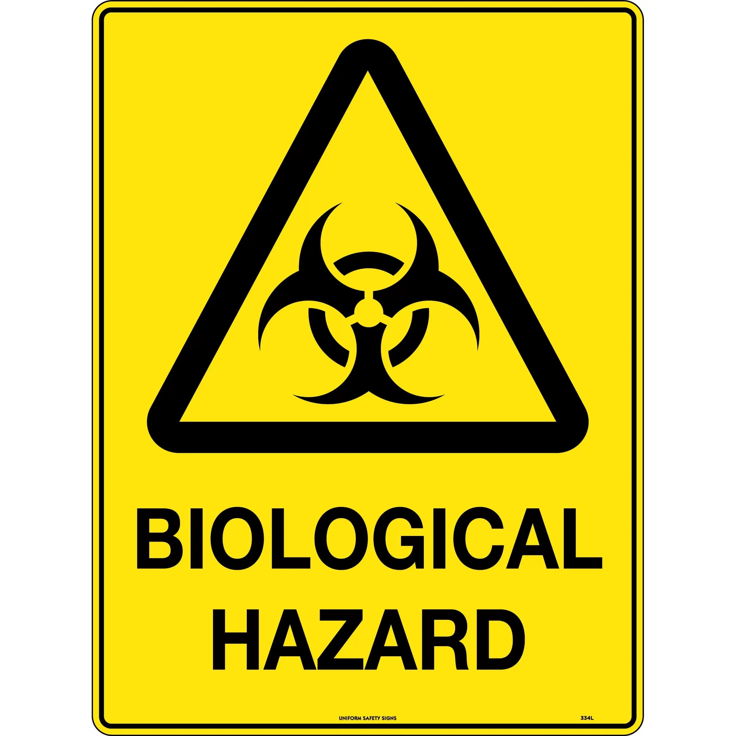 Uniform Safety Signs - 240x180mm - Self Adhesive - Blk/Ylw - Caution Biological Hazard | 334DA