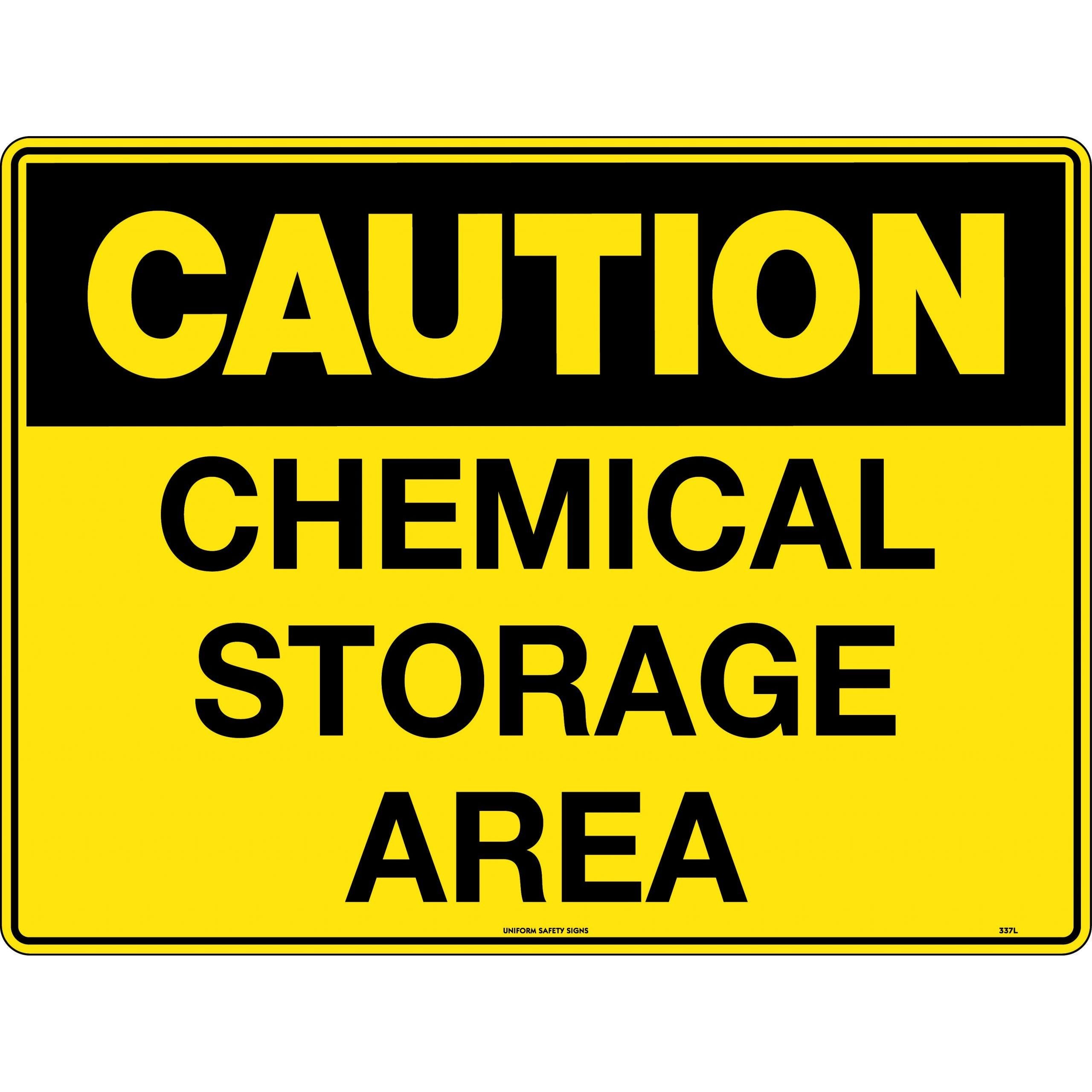 Uniform Safety Signs - 600x400mm - Poly - Caution Chemical Storage Area | 337LP
