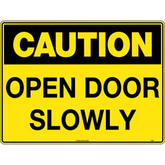 Uniform Safety Signs - 240x180mm - Self Adhesive - Blk/Ylw - Caution Open Door Slowly | 338DA