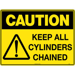 Uniform Safety Signs - 240x180mm - Self Adhesive - Blk/Ylw - Caution Keep All Cylinders Chained | 340DA