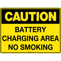 Uniform Safety Signs - 240x180mm - Self Adhesive - Blk/Ylw - Caution Battery Charging Area No Smoking | 342DA