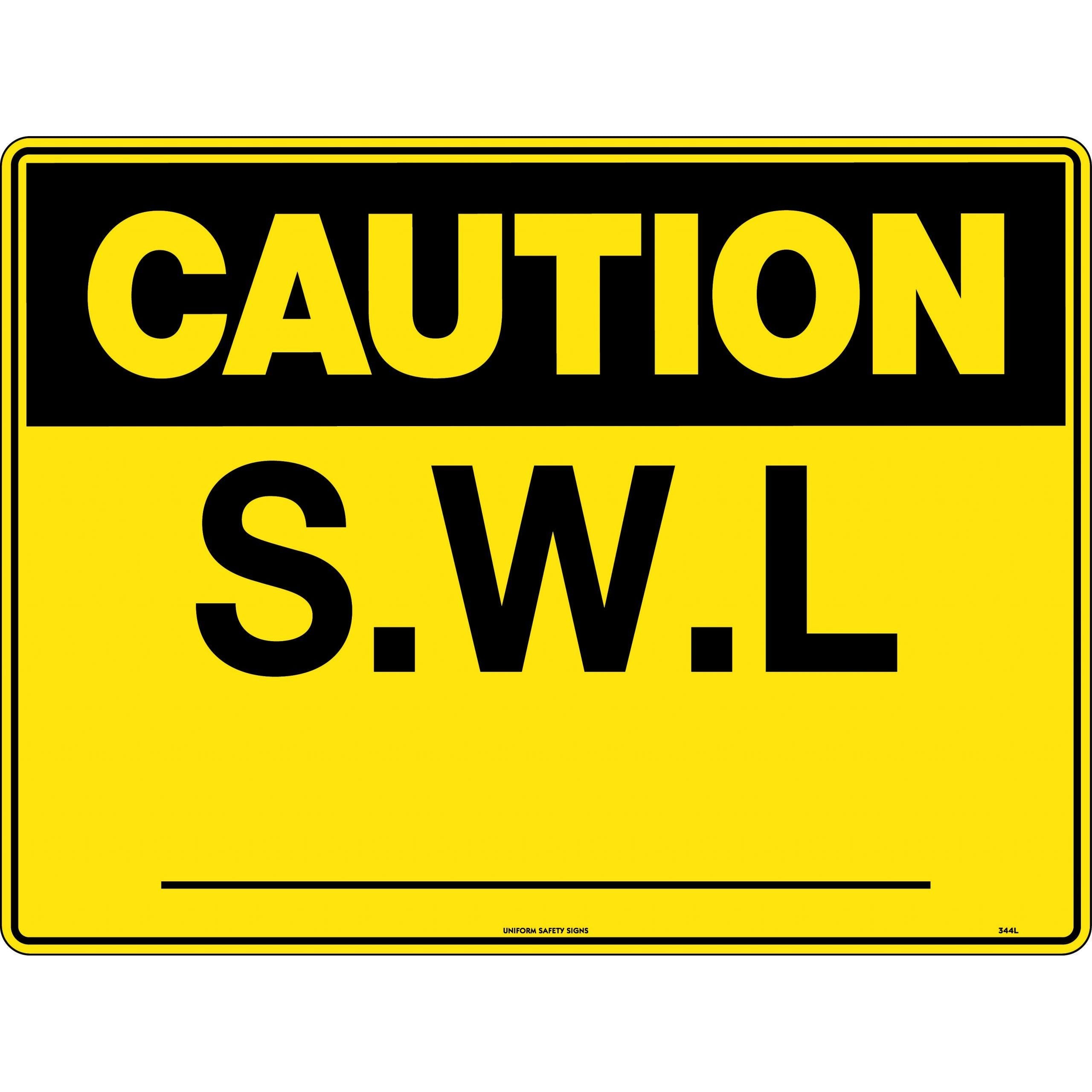 Uniform Safety Signs - 240x180mm - Self Adhesive - Blk/Ylw - Caution S.W.L. | 344DA