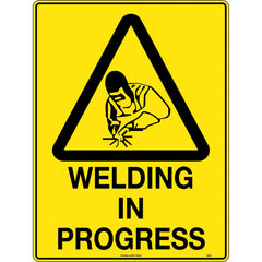 Uniform Safety Signs - 240x180mm - Self Adhesive - Blk/Ylw - Welding in Progress | 345DA