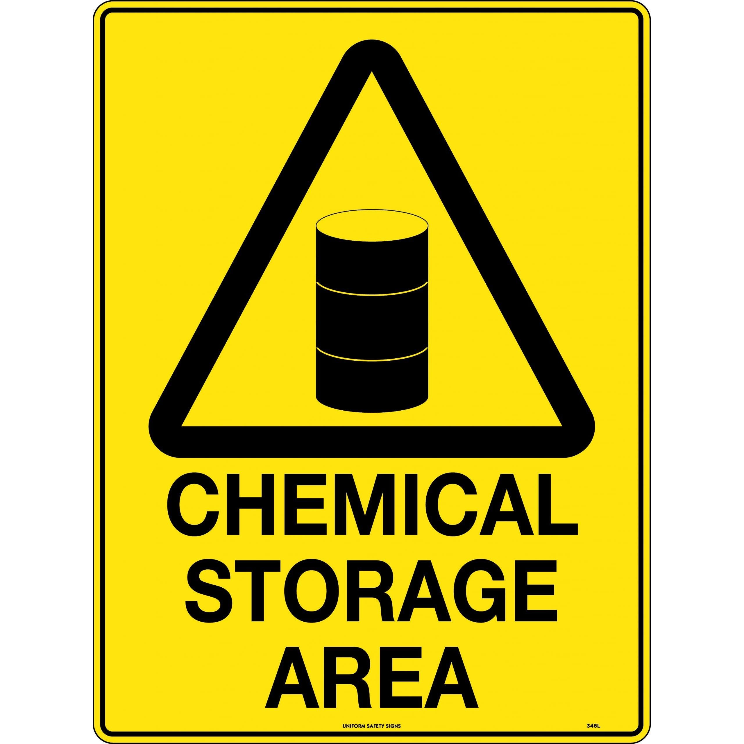 Uniform Safety Signs - 240x180mm - Self Adhesive - Blk/Ylw - Chemical Storage Area | 346DA