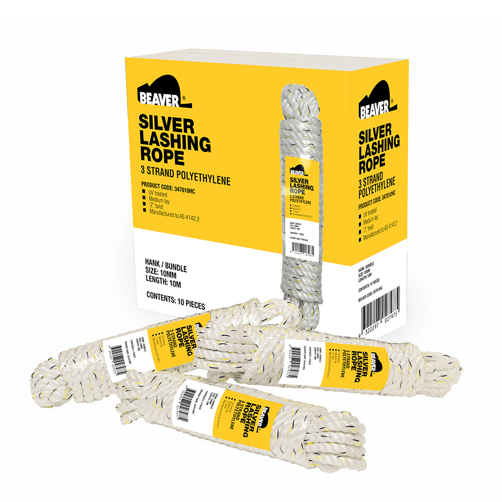 Beaver - Rope Silver Polyethylene Hank Rope 10mm x 10M Carton pack 10 | 347010HC