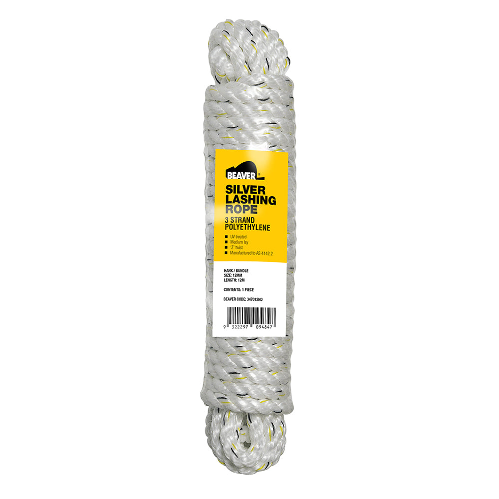 Beaver - Rope Silver Polyethylene Hank Rope 12mm x 10M Carton pack 10 | 347012HD