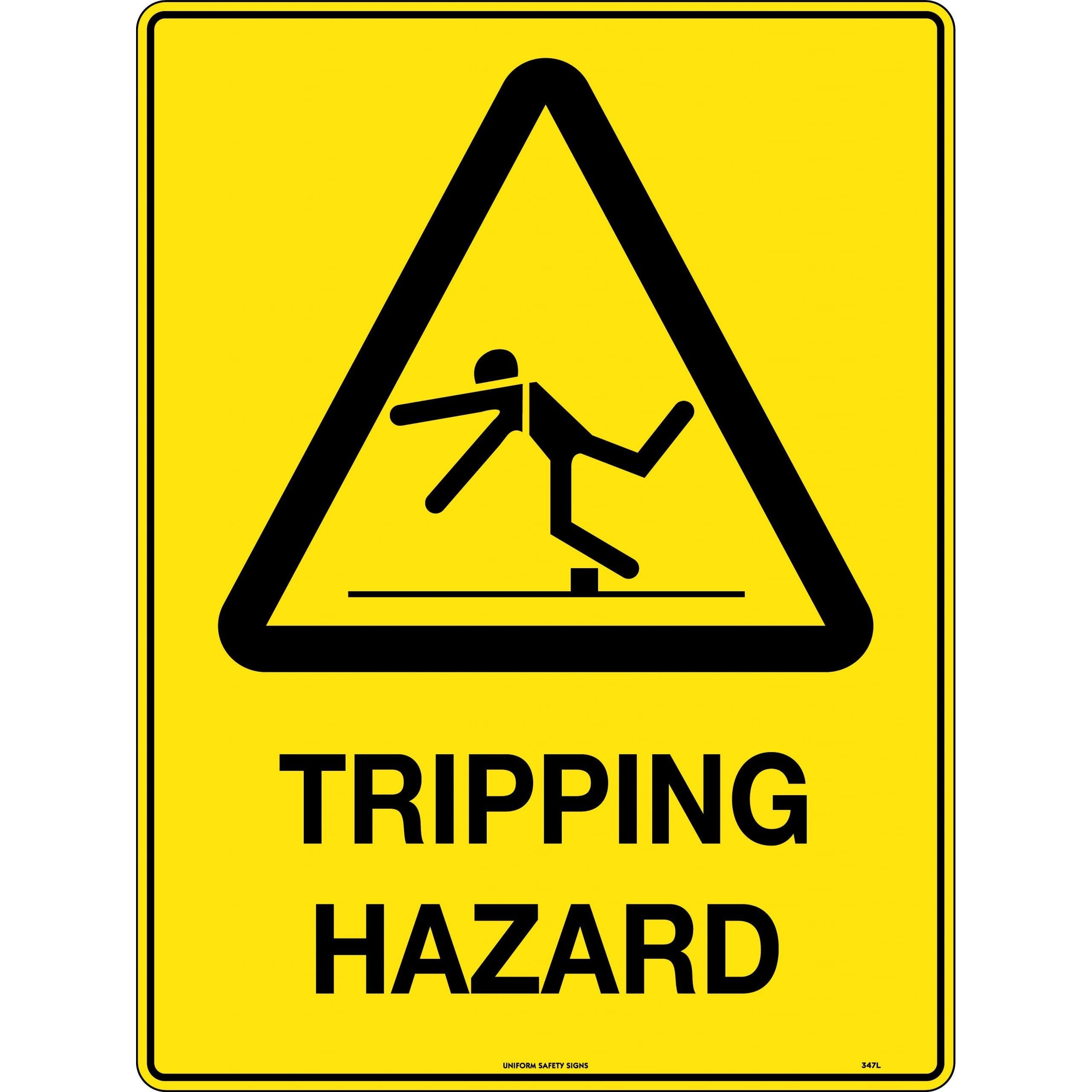 Uniform Safety Signs - 240x180mm - Self Adhesive - Blk/Ylw - Tripping Hazard | 347DA